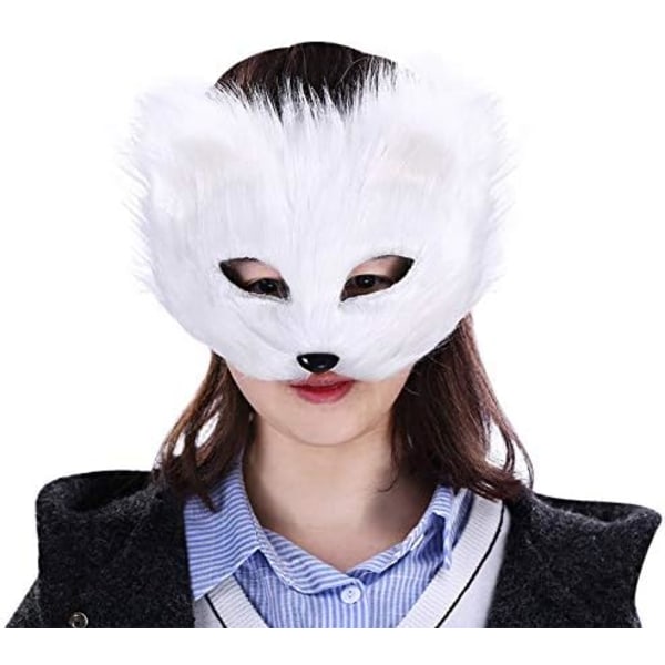 Rævemaske Halloween Cosplay Maske Halv Ansigt Ræv Maske Pels Rævehale Tilbehør Dyrefest Kattemasker White