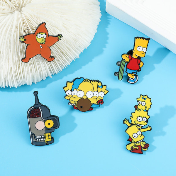 Sæt med 5 Simpsons Familie Metal Badges: Søde accessories til fans!