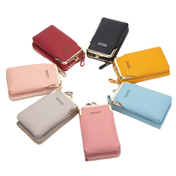 Naisten lompakko vetoketjullinen kosketusnäyttö minipuhelinlaukku, vaaleanpunainen