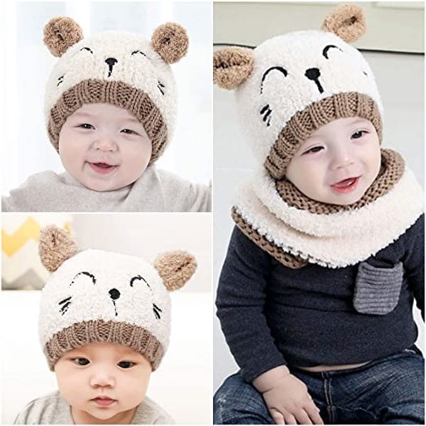 Kids Winter Baby Beanie Hat, Sett 3 Deler Set Beanie-beige