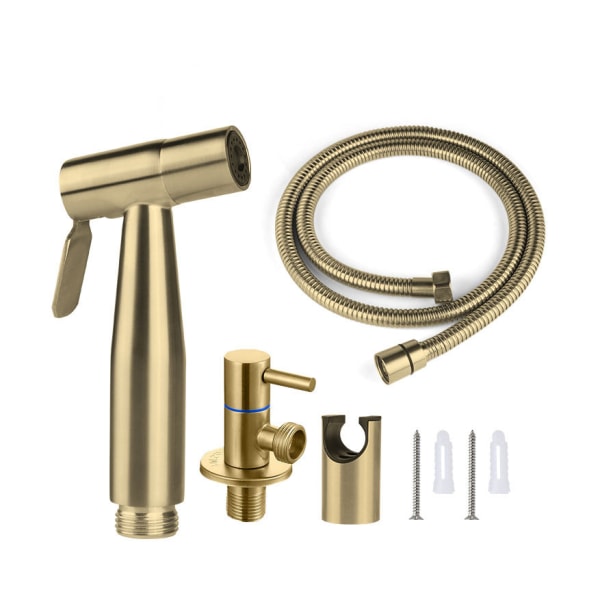 Toiletshower sæt, 1,5 m slange og holder, G1/2 guld adapter