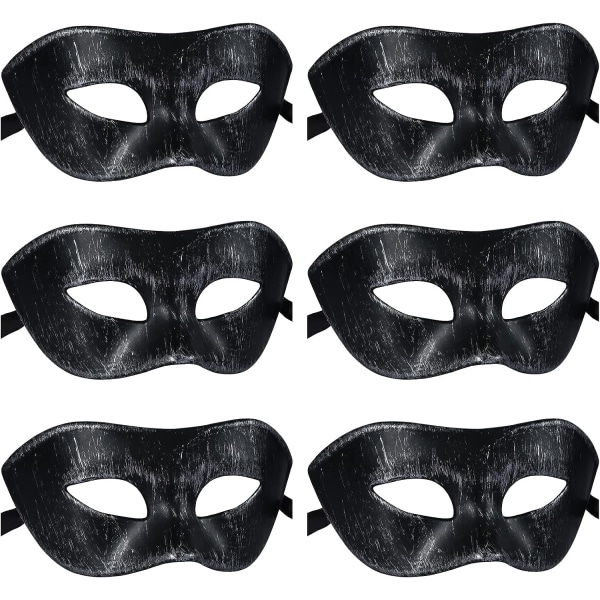 6-pakke venetianske greske romerske fest Mardi Gras-masker, maske for maskeradeball Vintage Black