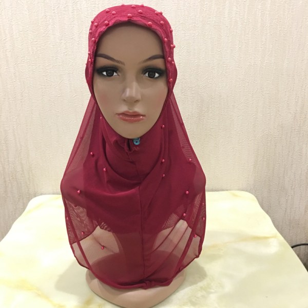 Chiffon Muslim Hijab Hijab Dobbel Mesh Perlebesatt Hijab-snø