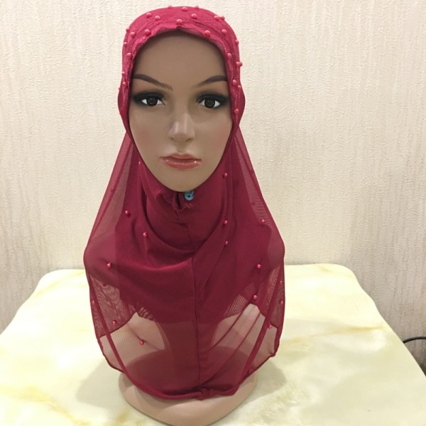 Chiffong Muslim Hijab Hijab Dubbel Mesh Beaded Hijab-snö