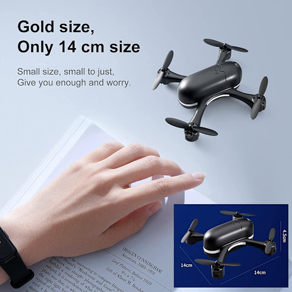 Mini-drönare, 4K HD vidvinkel Quadcopter positioneringskamera, svart