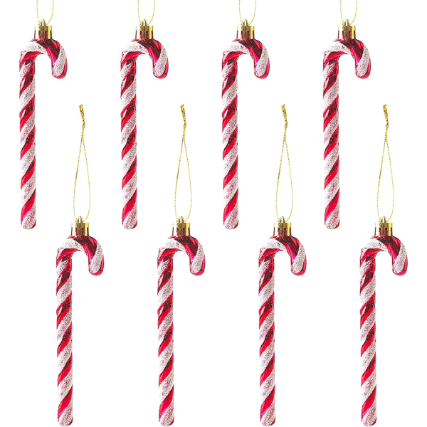 6-pack julglitter polkagris | 14 cm | Julgran hängande prydnad godis käpp krycka hänge Röd