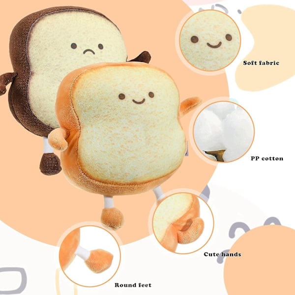 2 Stykker Toastbrødputer Brødformede Puter 2 Stiler Morsom Mat Brødpute Ansiktsuttrykk Utstoppet Plysj Toast Sofapute Matpute