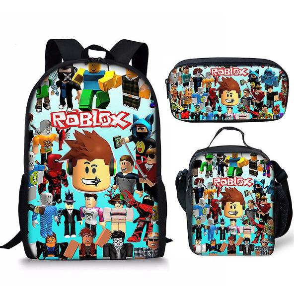 3d Roblox Studentv?ska Lunchv?ska Pennv?ska 3st/ Set Ryggs?ck pen bag