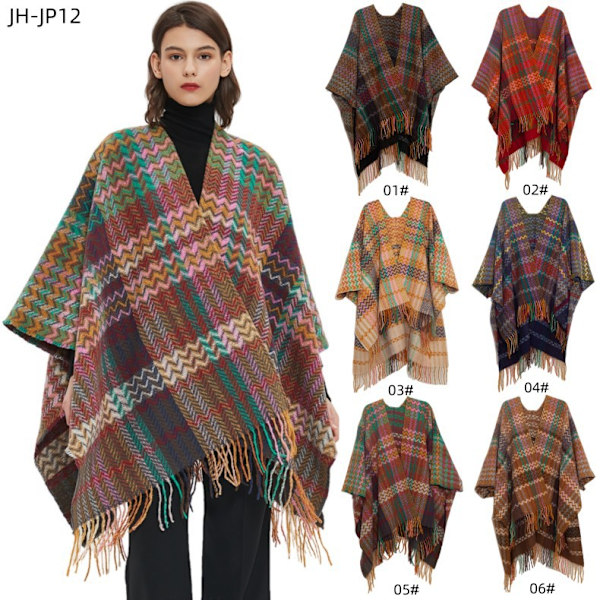 Kvindernes Sjal Wrap Plaid Poncho Cape Åben Front Sweater Strik Cardigan med Kvast