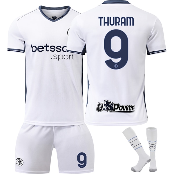 2024-2025 Inter Milan udebane fodbolduniform nr. 9 Thuram børnetrøje herre- og damesæt{HONGDE} Size 9 socks #26