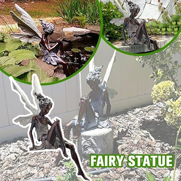 Siddende Fe Have Statue, 14 cm Udendørs Have Fe Statue Ornamenter, Engel Skulptur Realistisk Figurindretning