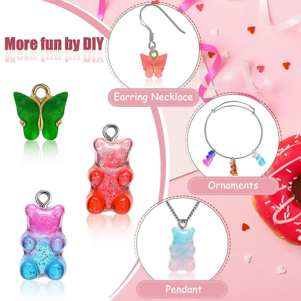 65 stk Akryl Butterfly Charms Og Bear Candy Pendant Set