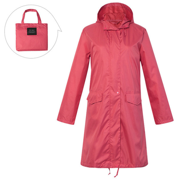 Vattentät regnkappa Regnrock med huva lätt lång vindjacka Röd XL