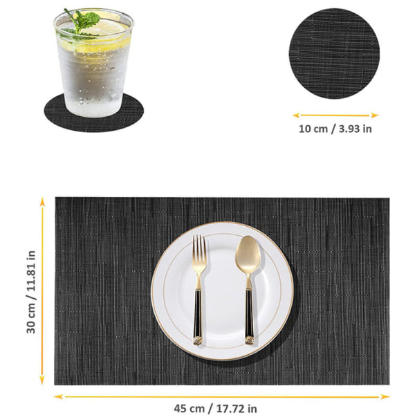 Set med 6 bordstabletter, bordstabletter PVC värmebeständiga, halkfria värmebeständiga bordstabletter, bottenfärgning och tvättbar