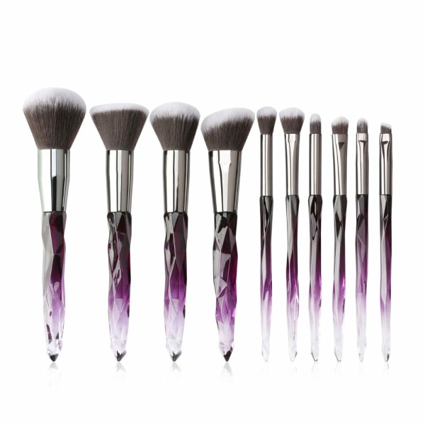 Makeup Brush Crystal Handle Set, 10 STK gennemsigtig børste (lilla