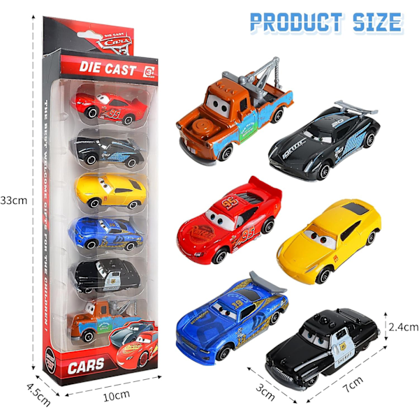 6 leikkiautoa, Salama McQueen iso leikkiauto, metalliset leikkiautot, mini kilpa-autot [HONGDE]
