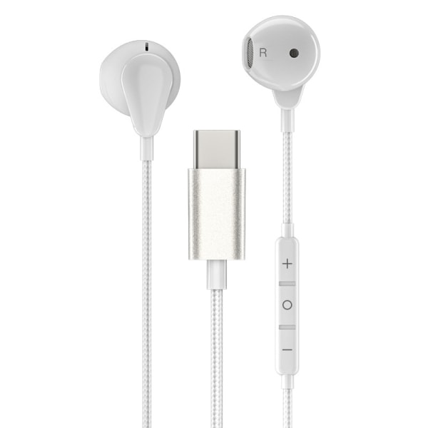 For Huawei / Samsung trådbundet headset TYPEC in-ear in-line-kontrol med et trådbundet mobiltelefonheadset med mikrofon White