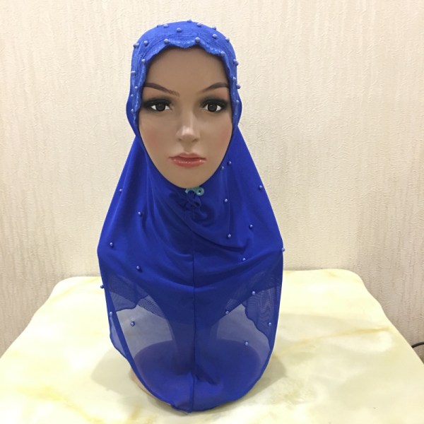 Chiffong Muslim Hijab Hijab Double Mesh Beaded Hijab-marinblå