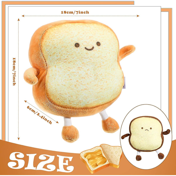 2 Stykker Toastbrødputer Brødformede Puter 2 Stiler Morsom Mat Brødpute Ansiktsuttrykk Utstoppet Plysj Toast Sofapute Matpute