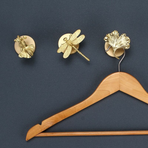 Messing Knager Kabinet Dør Knager Ginkgo Blad Disk Knager