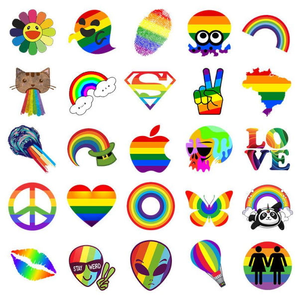 50st stickers klisterm?rken - Pride motiv - Rainbow - Dekaler multif?rg