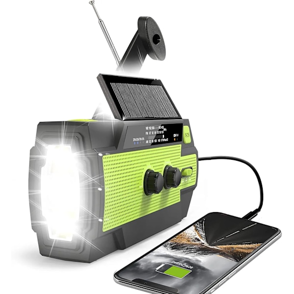 Nödladdare med solceller och vev, powerbank för smartphone med solpanel, radio, solcellsladdare, powerbank 2000 mAh