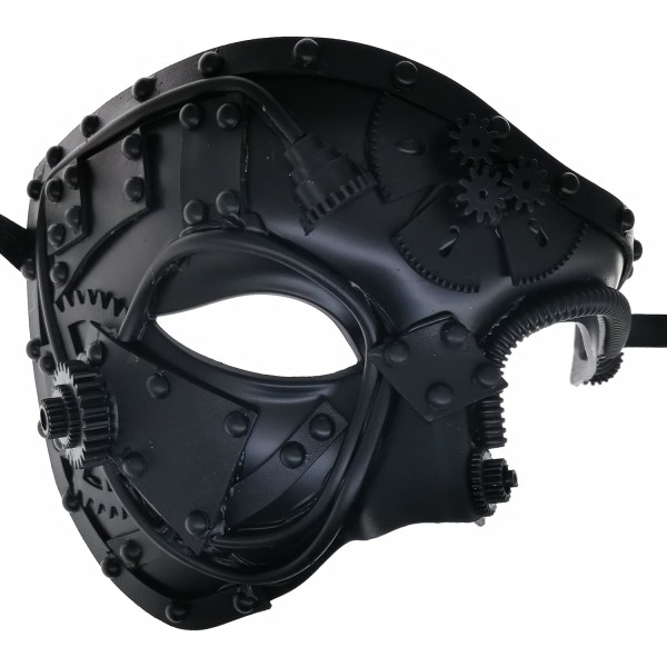 Steampunk Metal Cyborg Venetian Mask, Maskerad Mask F?r Halloween Kostym Party/Phantom Of The Opera/Mardi Gras Ball Black Punk Half Face Mask