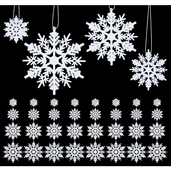 56 st glitter snöflinga hängande ornament vit snöflinga dekorasjon julgran