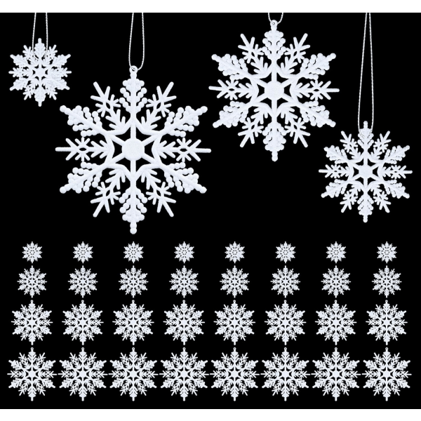 56 stk glitter snefnug hængende ornament hvid snefnug dekoration juletræ