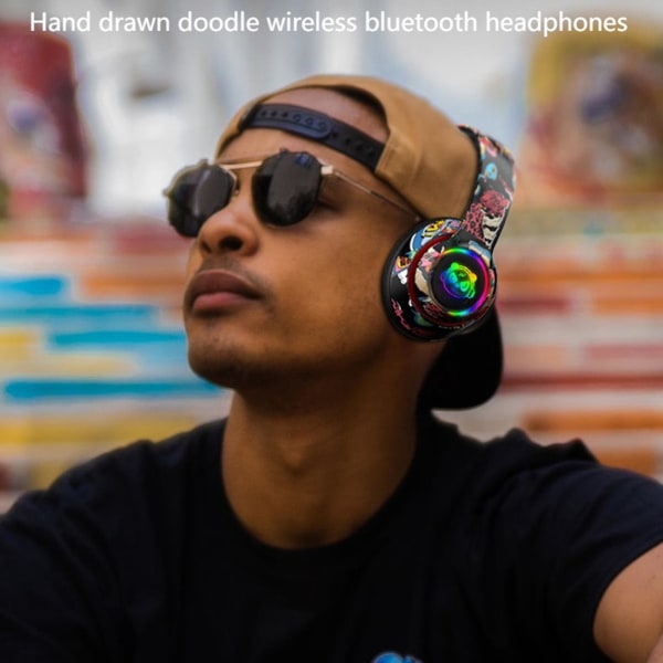 Bluetooth 5.1-hodetelefoner, fargerike trådløse hodetelefoner (svarte)