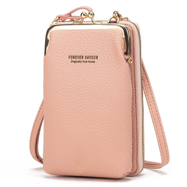 Naisten lompakko vetoketjullinen kosketusnäyttö minipuhelinlaukku, vaaleanpunainen