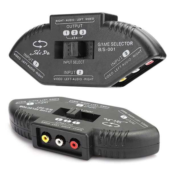 3 i 1 ud audio og video RCA splitter sort switch med AV kabel til DVD VCD VCR Sort