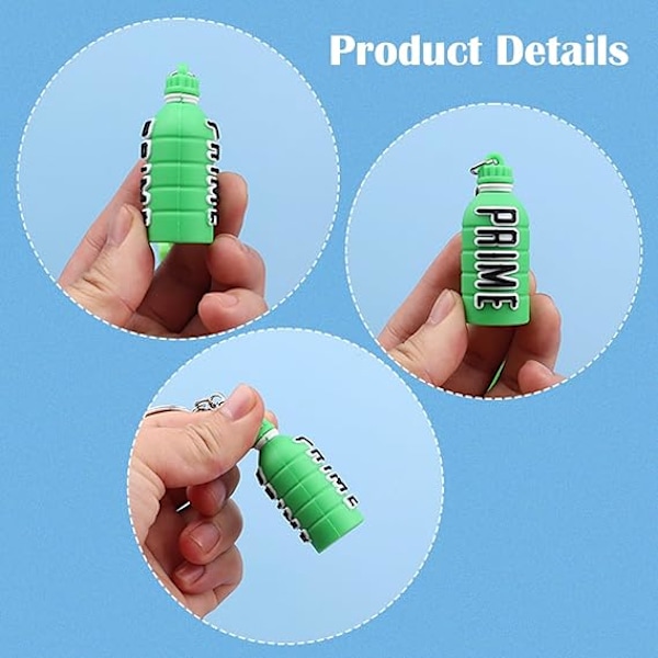 6 kpl Prime Drink -avaimenperä, metalli ja kumi PVC -avaimenperä, auton avaimenperä, käsilaukun avaimenperä, pieni lahja-avaimenperä