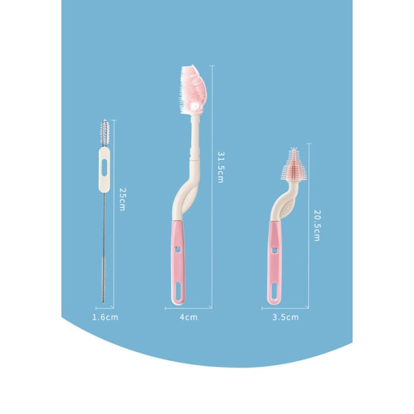 Set med tre praktiska verktyg för enkel rengöring av babyflaskor och tillbehör