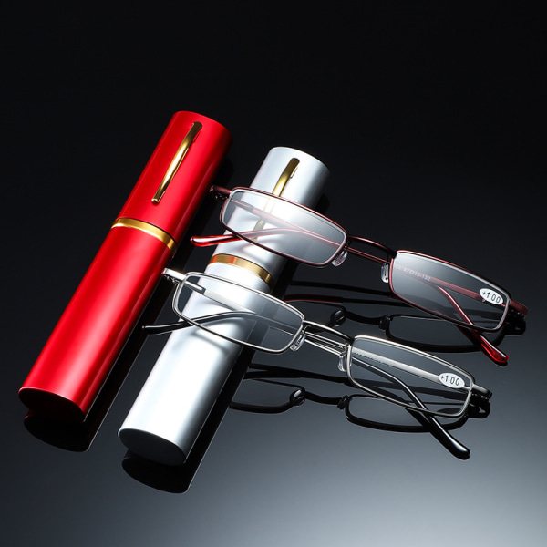 Læsebriller Metalfjederfødder bærerør (rød)