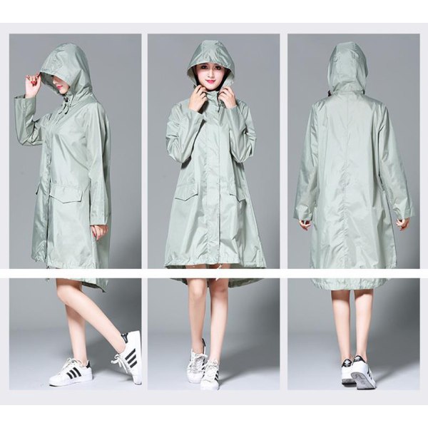 Vandtæt regnfrakke Regnfrakke med hætte let lang vindjakke senapsgrön L