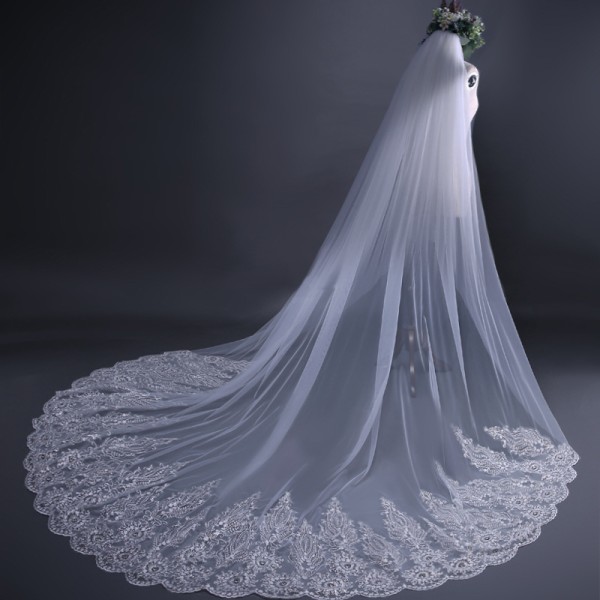 Bridal Veil Trailing Wedding Accessories Delicate Sequins