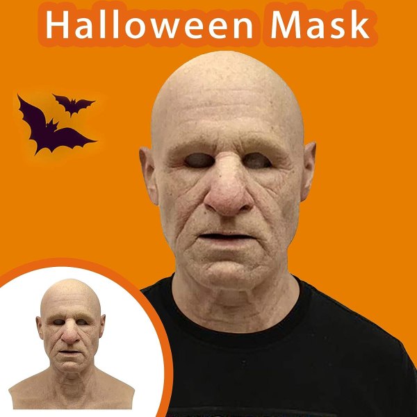 Halloween latexmask - gammal man dekor realistisk ansiktsmask för mänsklig rynka D