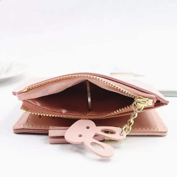 Liten plånbok för kvinnor, tjejer Bifold Slim PU-läder (rosa)