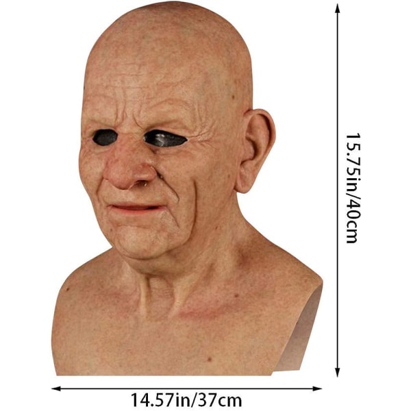 Halloween latexmask - gammal man dekor realistisk ansiktsmask för mänsklig rynka E