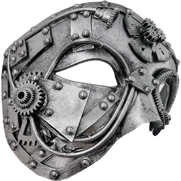 Steampunk Metal Cyborg Venetsiansk Mask, Maskerad Mask för Halloween Kostymfest/Phantom Of The Opera/Mardi Gras Bal Silver Punk Half Face Mask