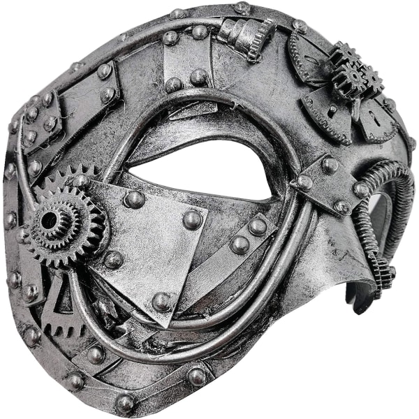 Steampunk-metallikyborgi venetsialainen naamio, naamiaisnaamio Halloween Kostym -juhliin / Oopperan kummitus / Mardi Gras Ball Silver Punk Half Face Mask