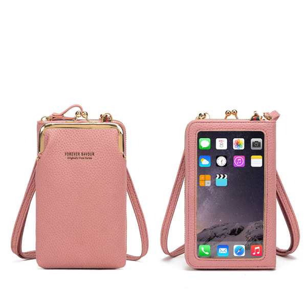 Dame tegnebog lynlås Touch Screen Mini telefontaske, pink