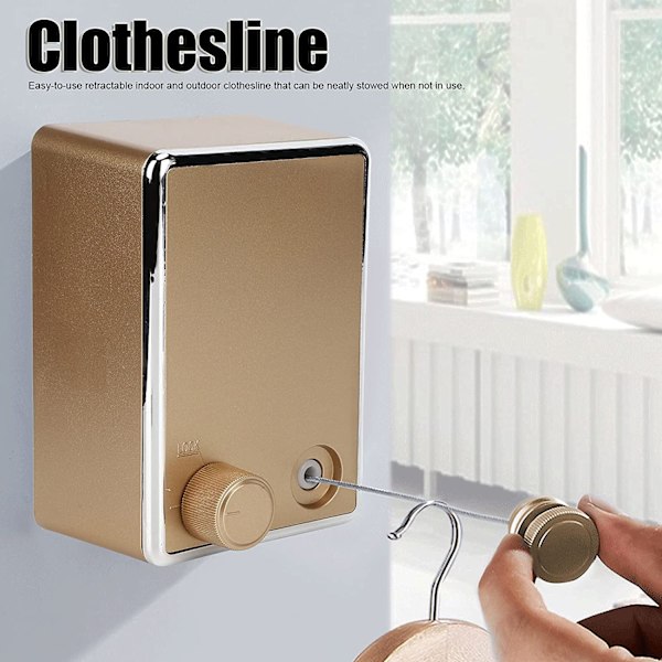 Rostfritt Stål Väggmonterad Retractable Klädstreck (Gyllene)