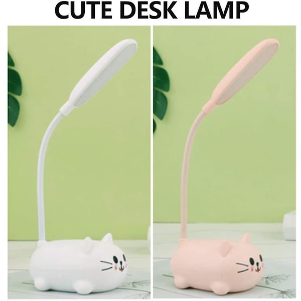 Barne-LED-skrivebordslampe, trådløs USB-oppladbar, rosa