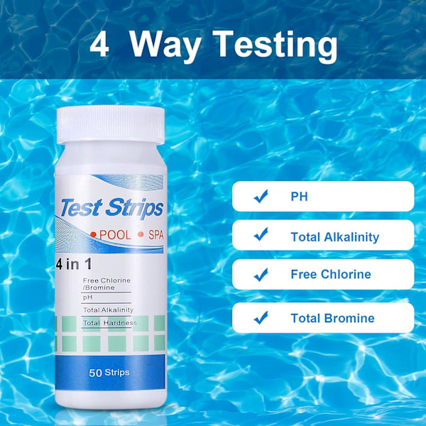 100 stk. pH-teststrimler for boblebad, 4-i-1 teststrimler for basseng og spa for nøyaktig testing av vannkvalitet for pH, 2-pakning