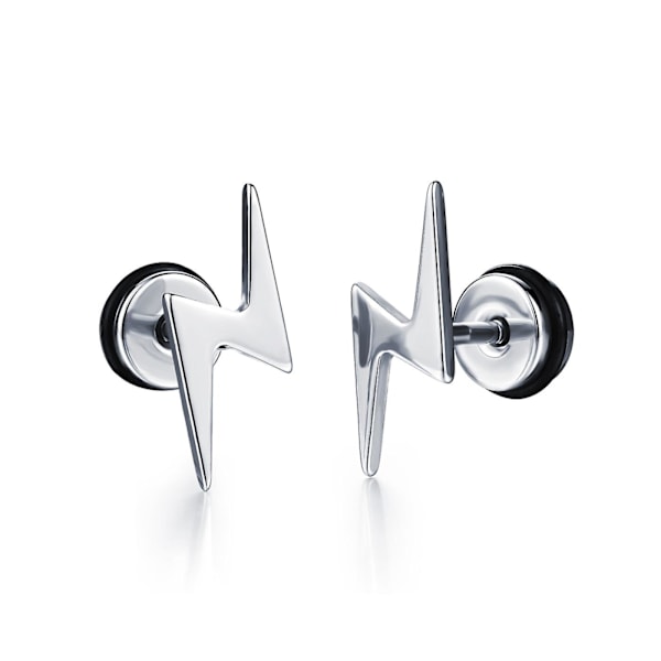 Unisex Screw Flat Back Lightning Stud Earrings Made of Highly Polished Surgical Steel