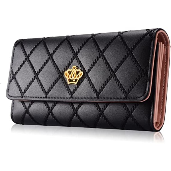 Dam plånbok elegant clutch krona plånbok lång plånbok, rosa