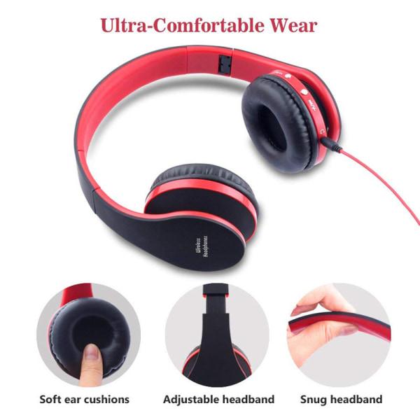 Bluetooth-hodetelefoner over øret, sammenleggbart trådløst stereohodesett Red
