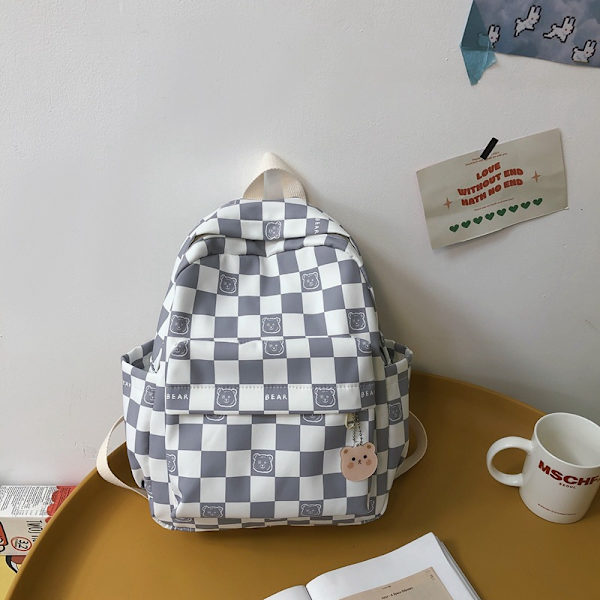 Mini søt rutete ryggsekk jenter reiseveske (Lysegrå)